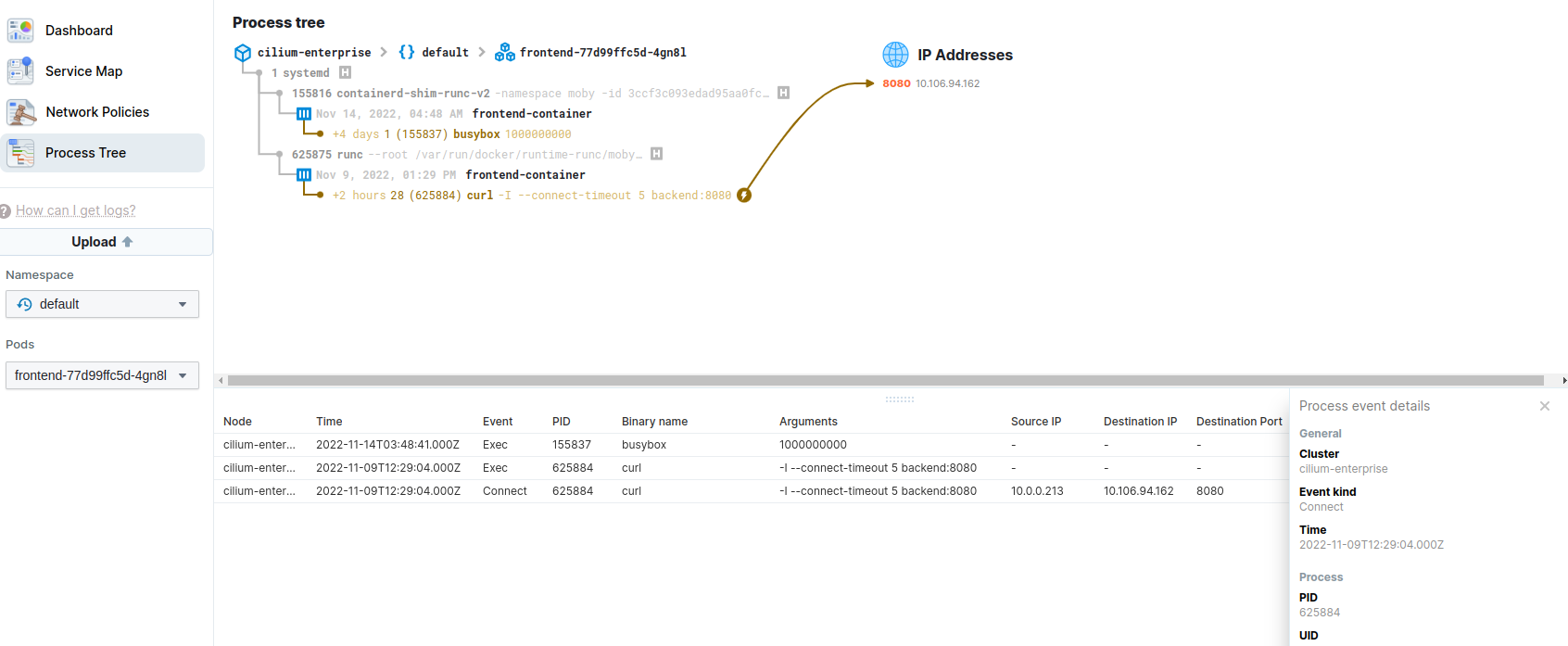 Hubble UI Process Tree